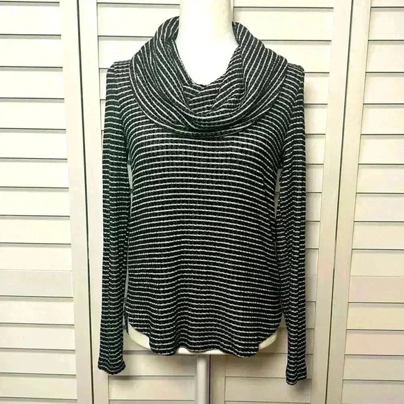 Lucky Brand Bonne Chance Cowl Neck Striped Sweater Size XS Black & White - Picture 1 of 9